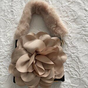 Satin Flower - Cigar Box Purse w/Faux Fur Handle